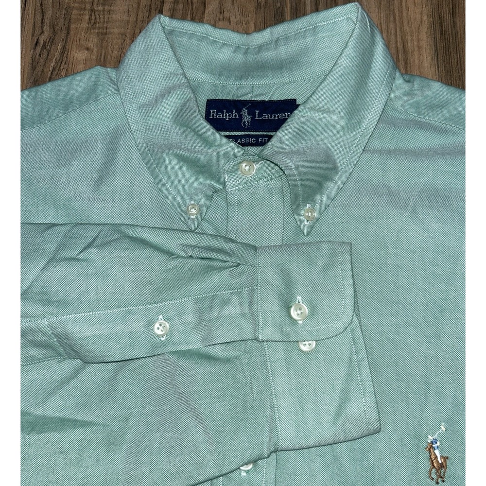 Polo Ralph Lauren Classic Fit Men's 17  36/37 Button Down Flesh Pony, Mint Green